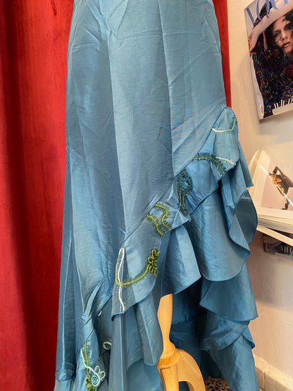 Brand new organza deep blue ruffled maxi skirt