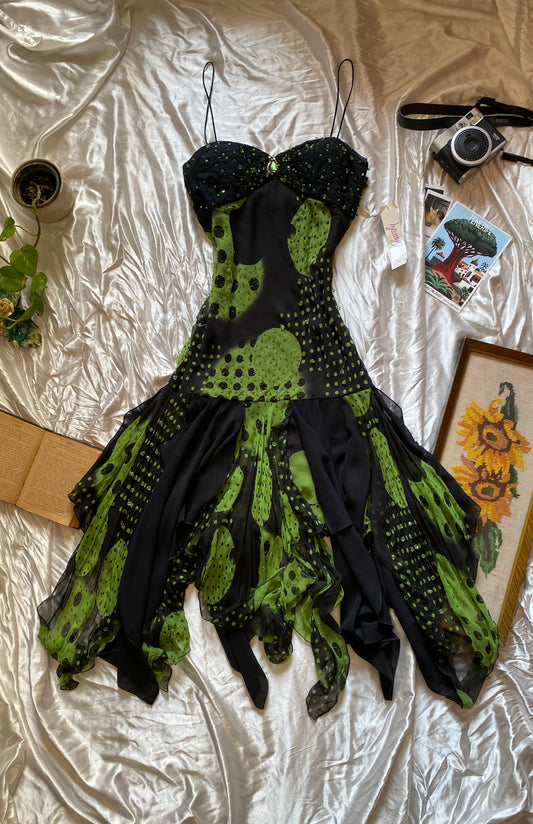 100% silk brand new handbeaded asymmetrical dress