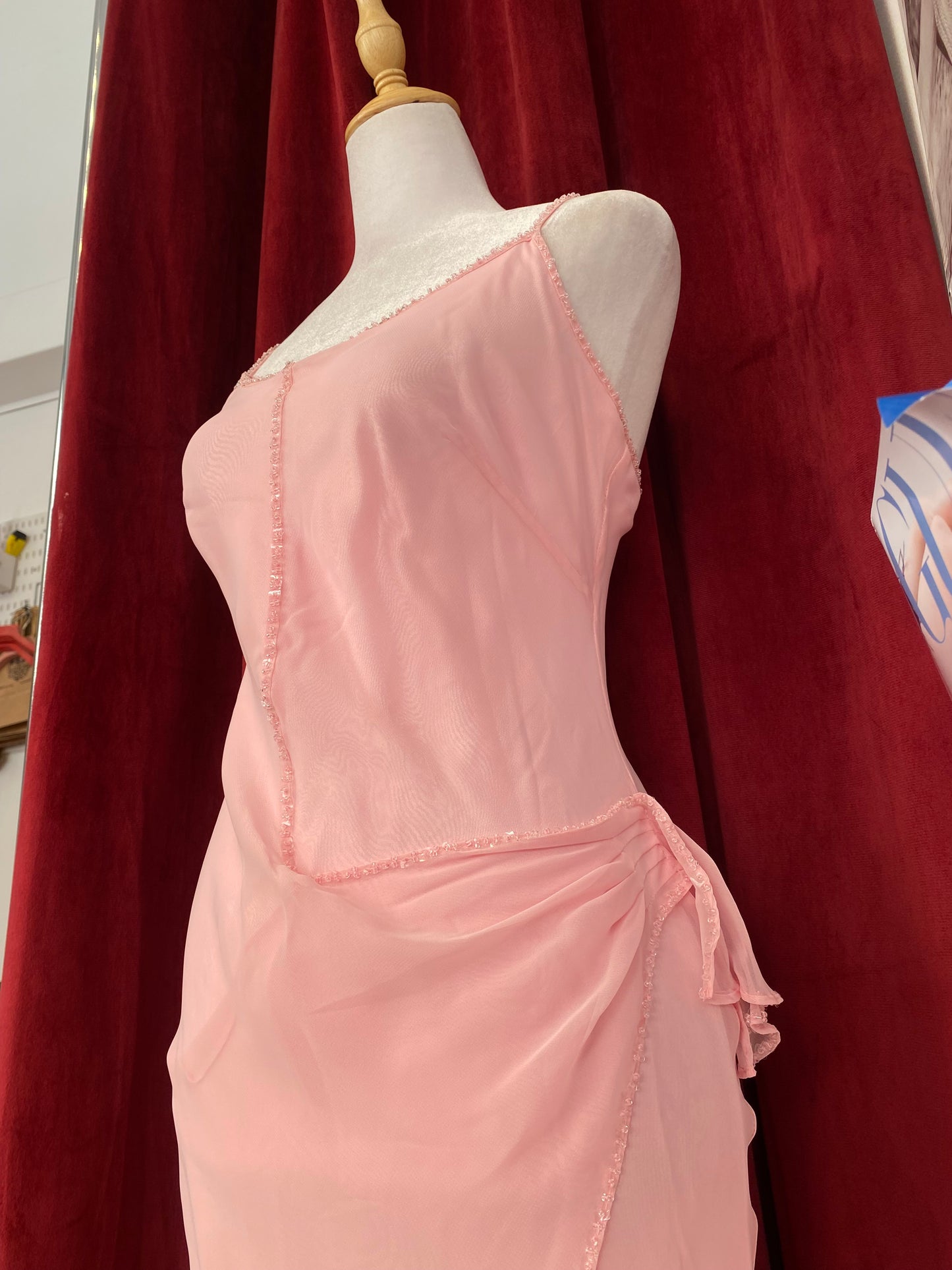 Bubblegum pink sequin chiffon gown