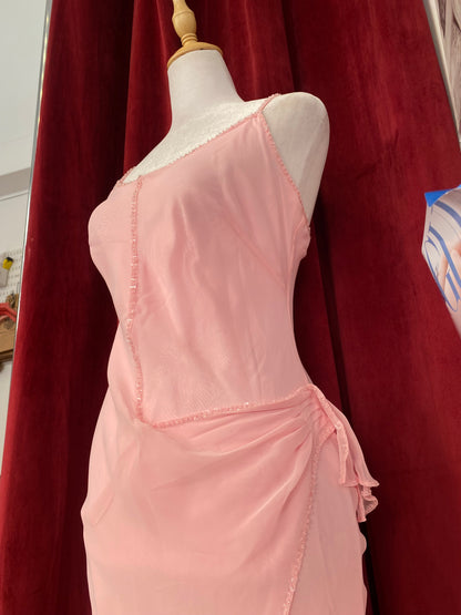Bubblegum pink sequin chiffon gown