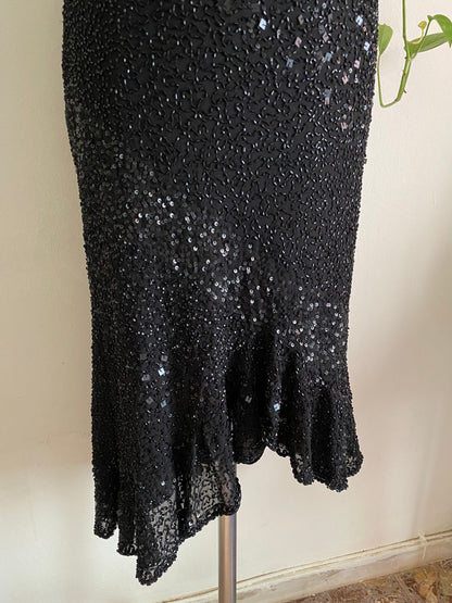 100% silk all over handbeaded black gown