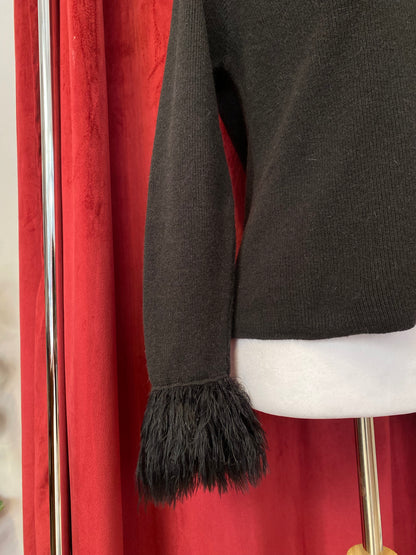 Black knitted top with fur details on collar and sleeves