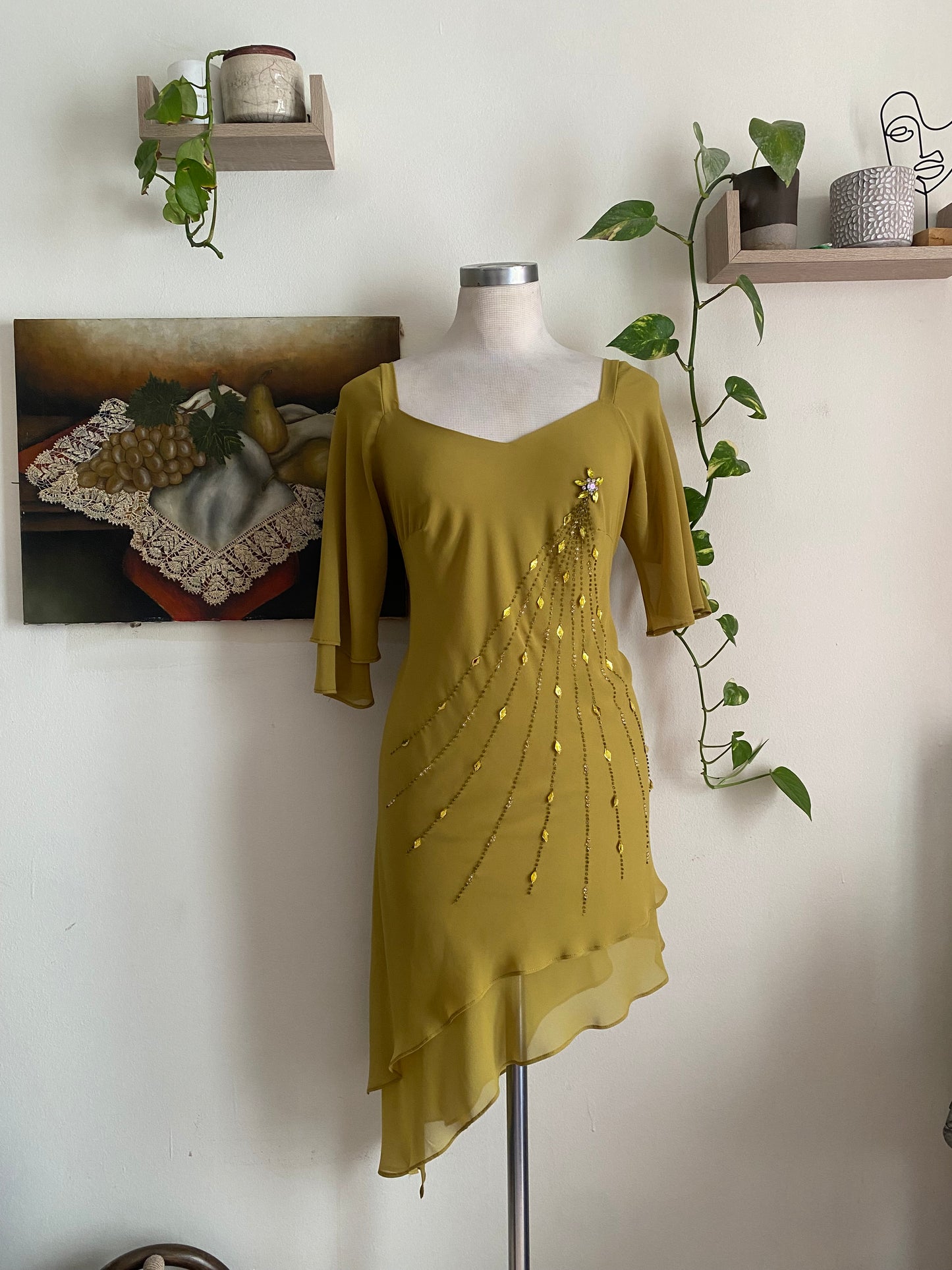 Brand new 2 piece olive green handbeaded set