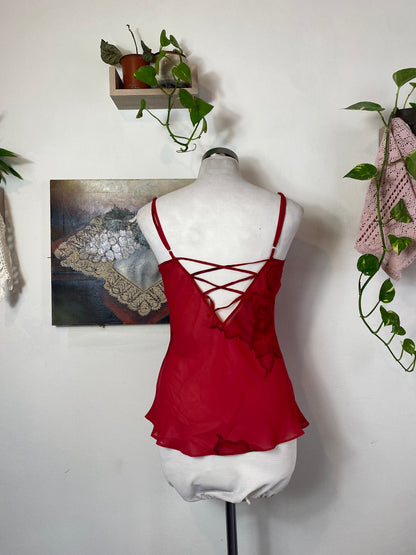 Dark red lingerie top with floral details