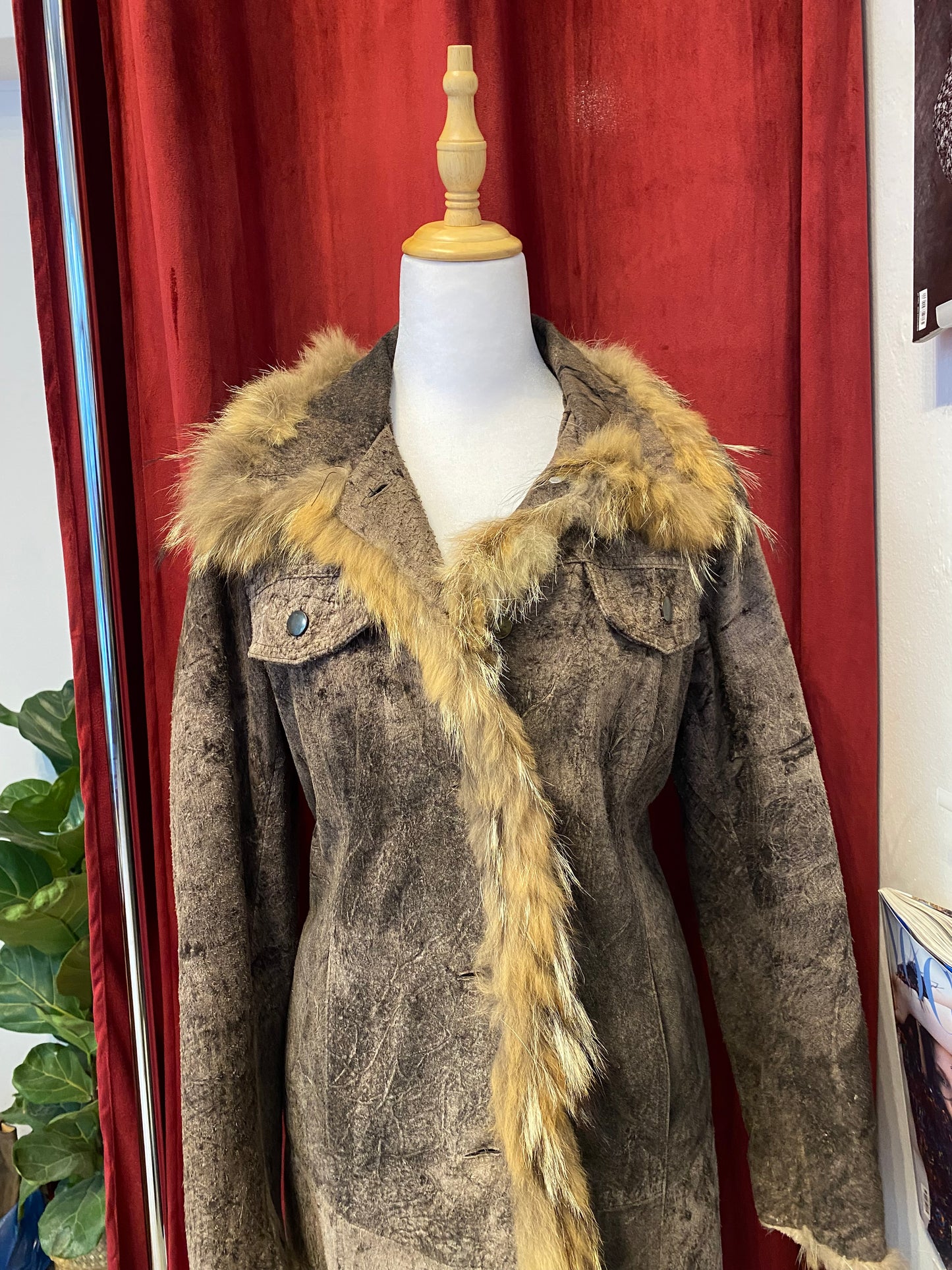 Long brown Afghan coat with vegan fur