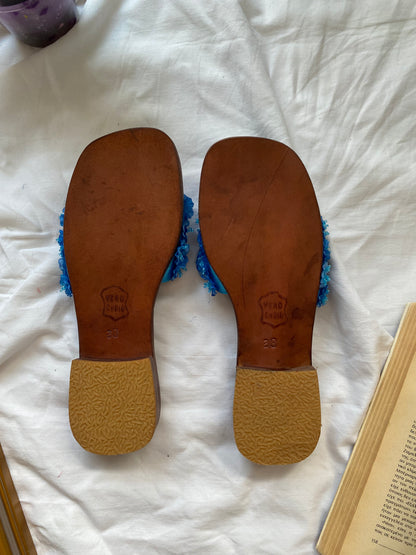 Brand new vintage blue flower sandals