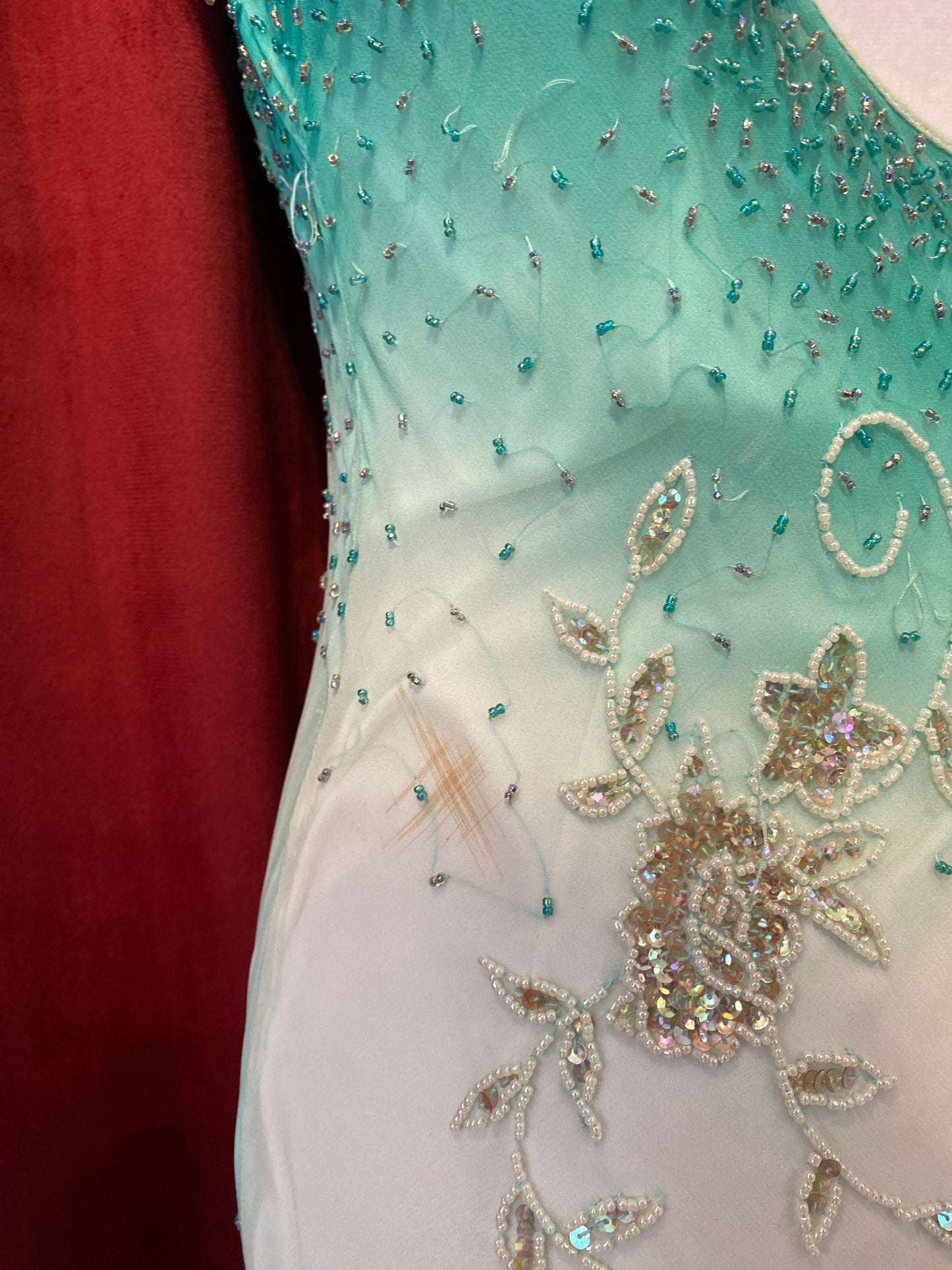 100% silk turquoise all over sequin ruffled dress🧚
