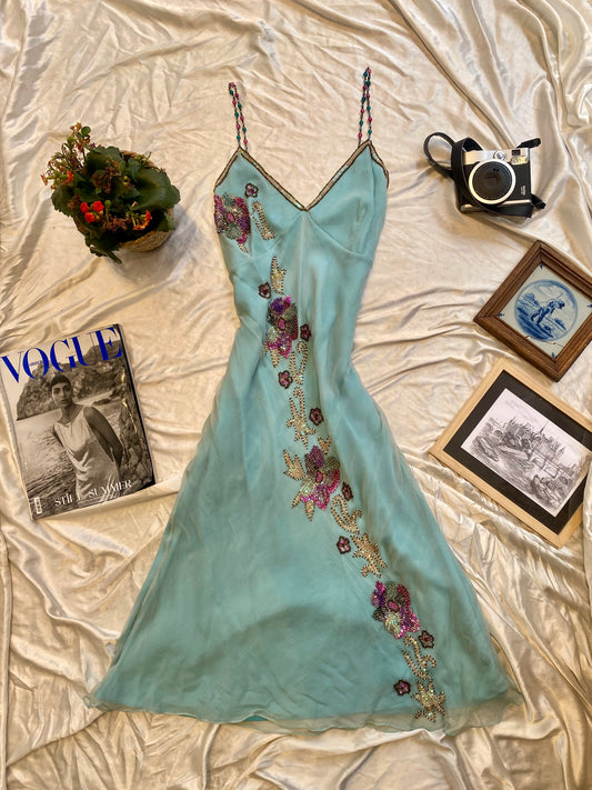 100% silk baby blue all over sequin mermaid gown 🧜