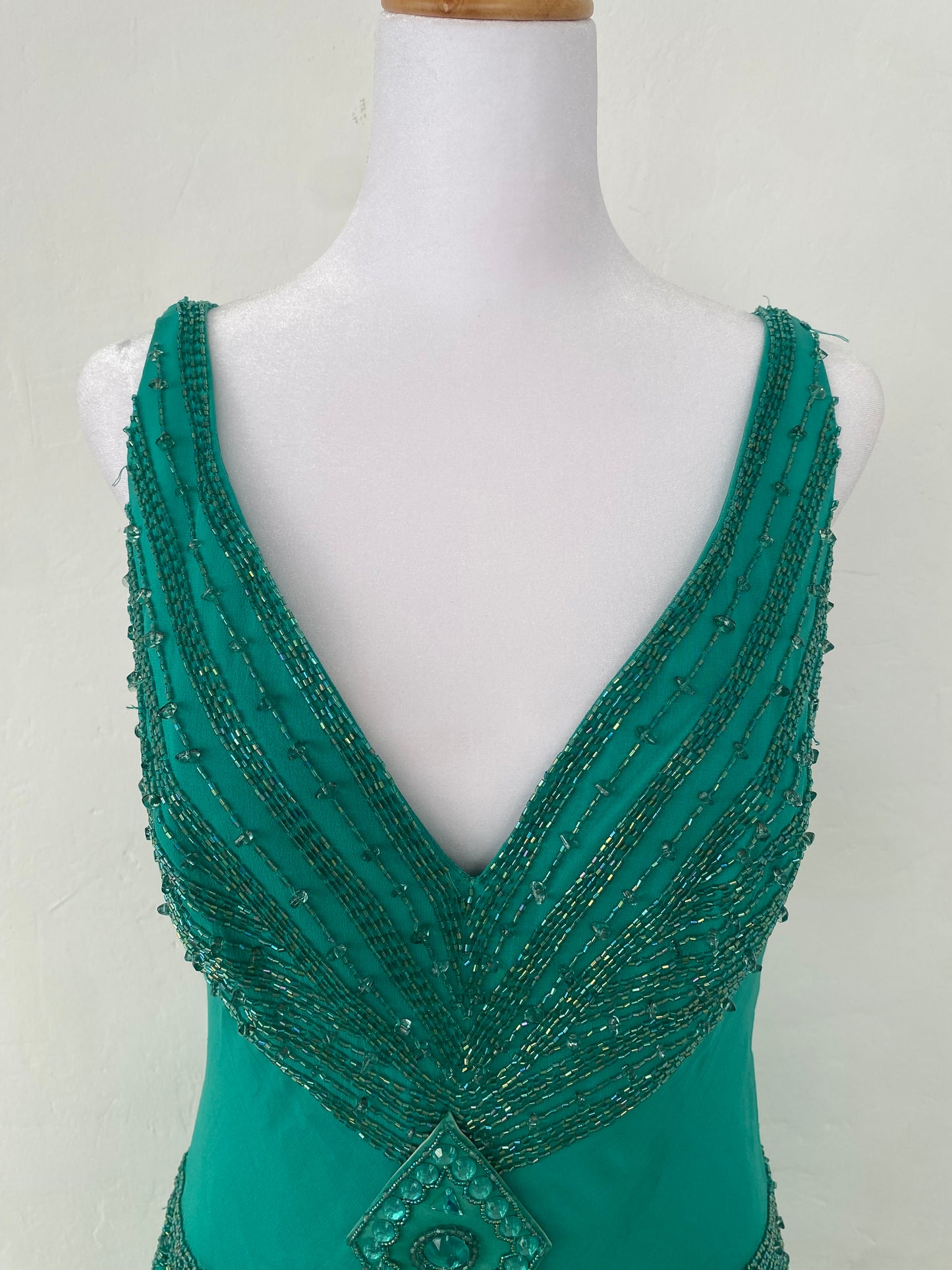 100% silk brand new handbeaded turquoise maxi gown