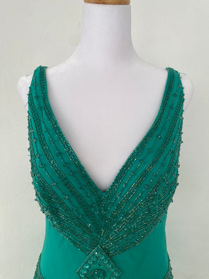100% silk brand new handbeaded turquoise maxi gown