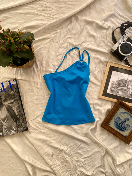 One shoulder deep blue summer top 🦋