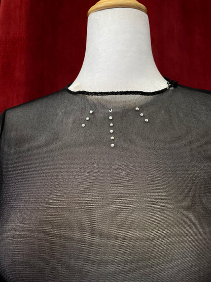 Sheer black top with rhinestone details