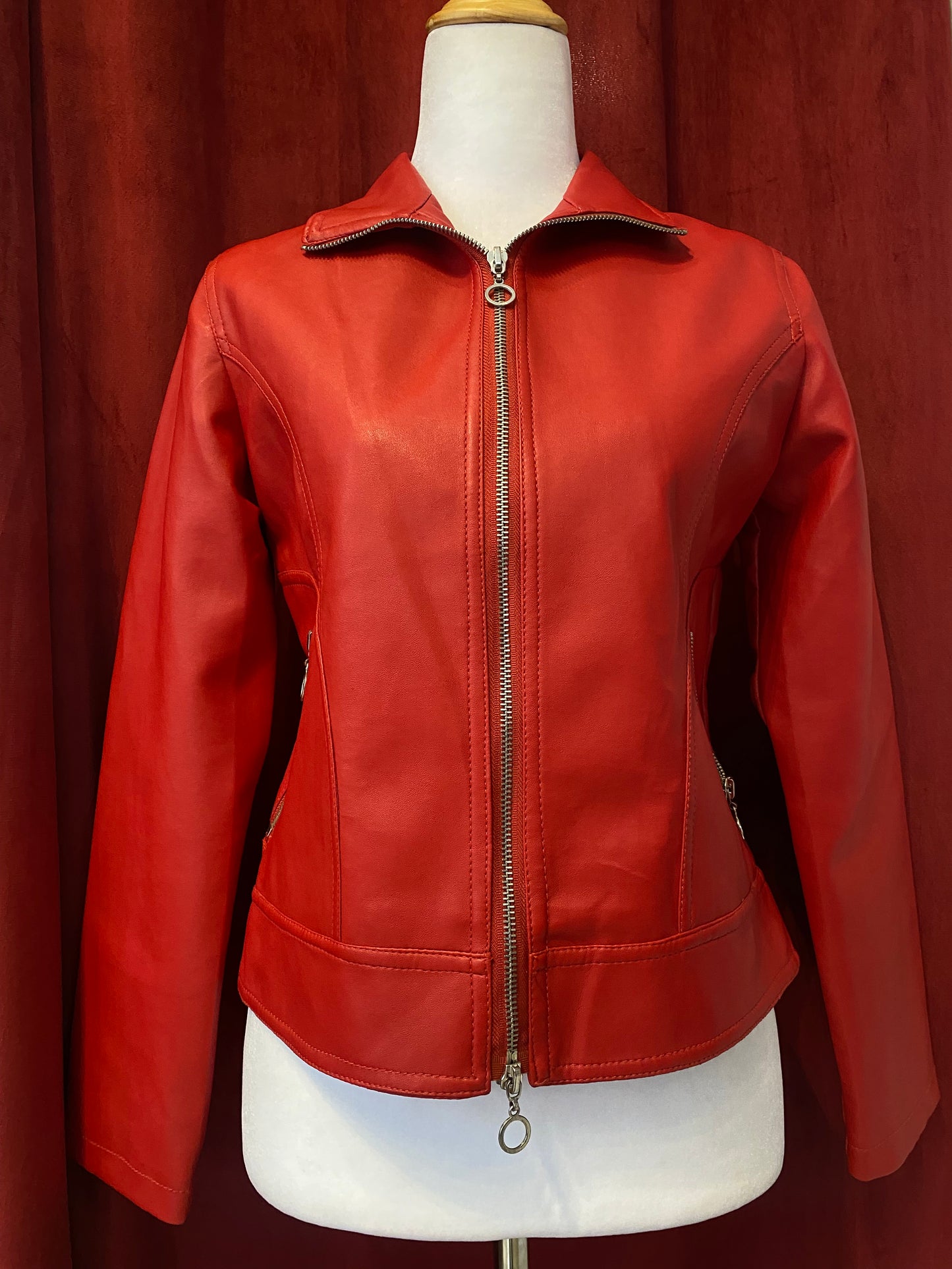 Vegan leather rich red biker jacket 🔥