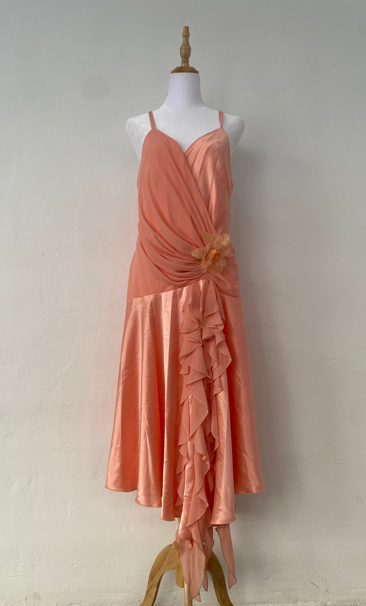 Brand new light orange satin ruffled dress