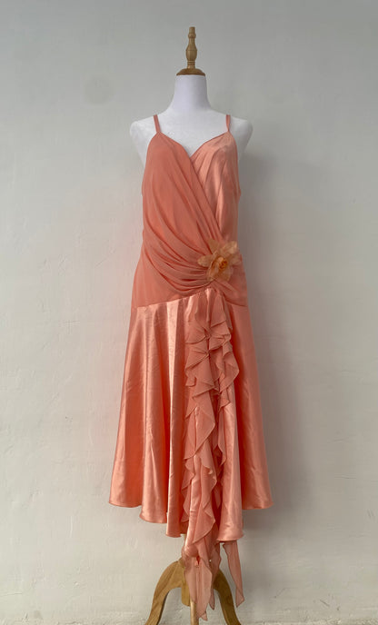 Brand new light orange satin ruffled dress