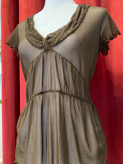 Brown mesh top with sequin details