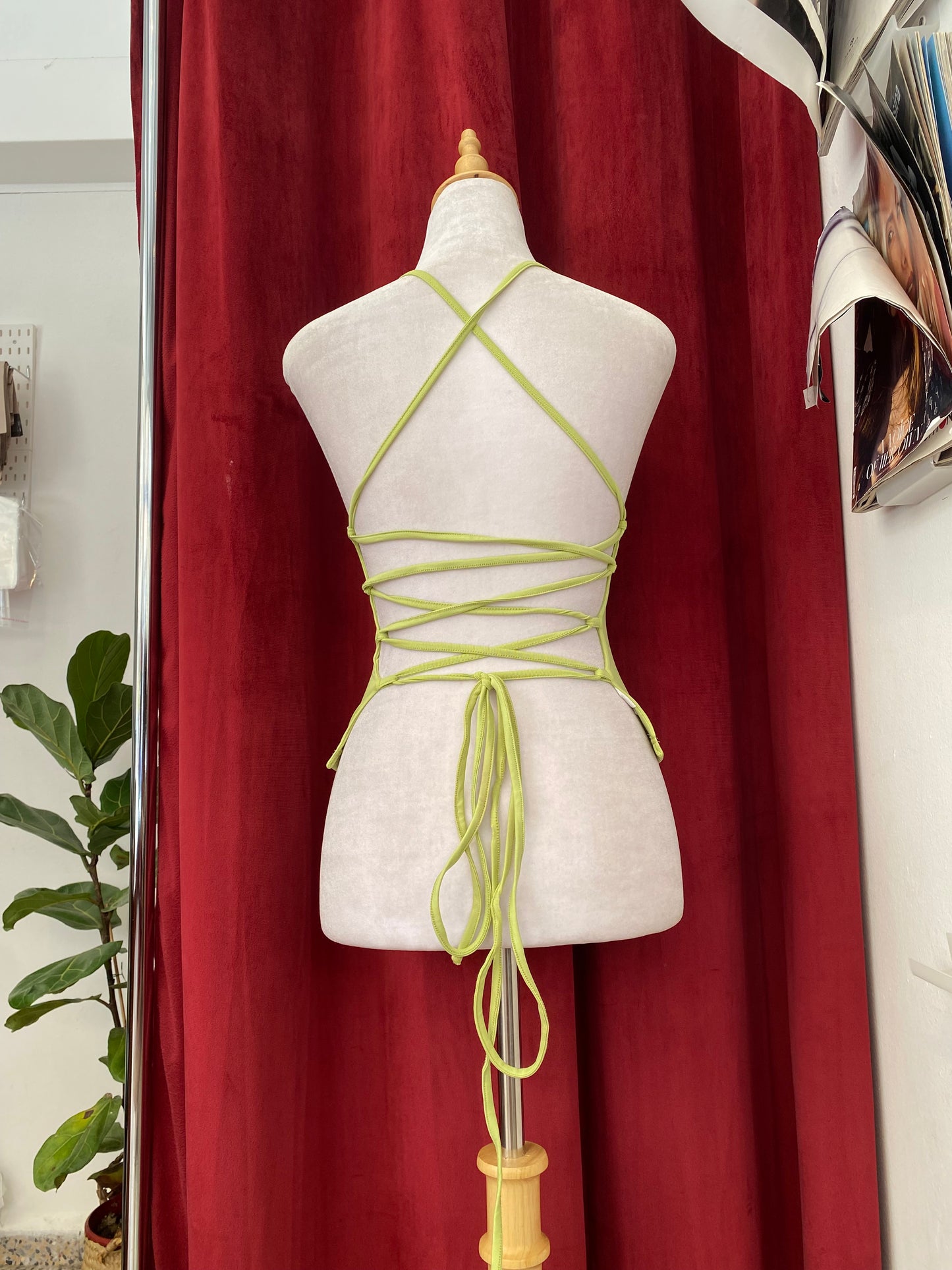 Open back light green top