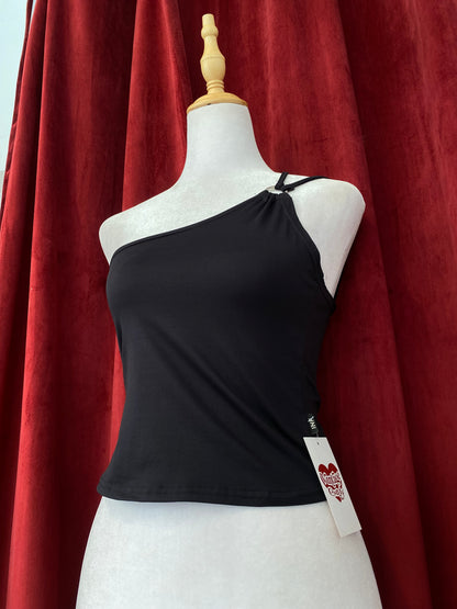Black y2k one shoulder top