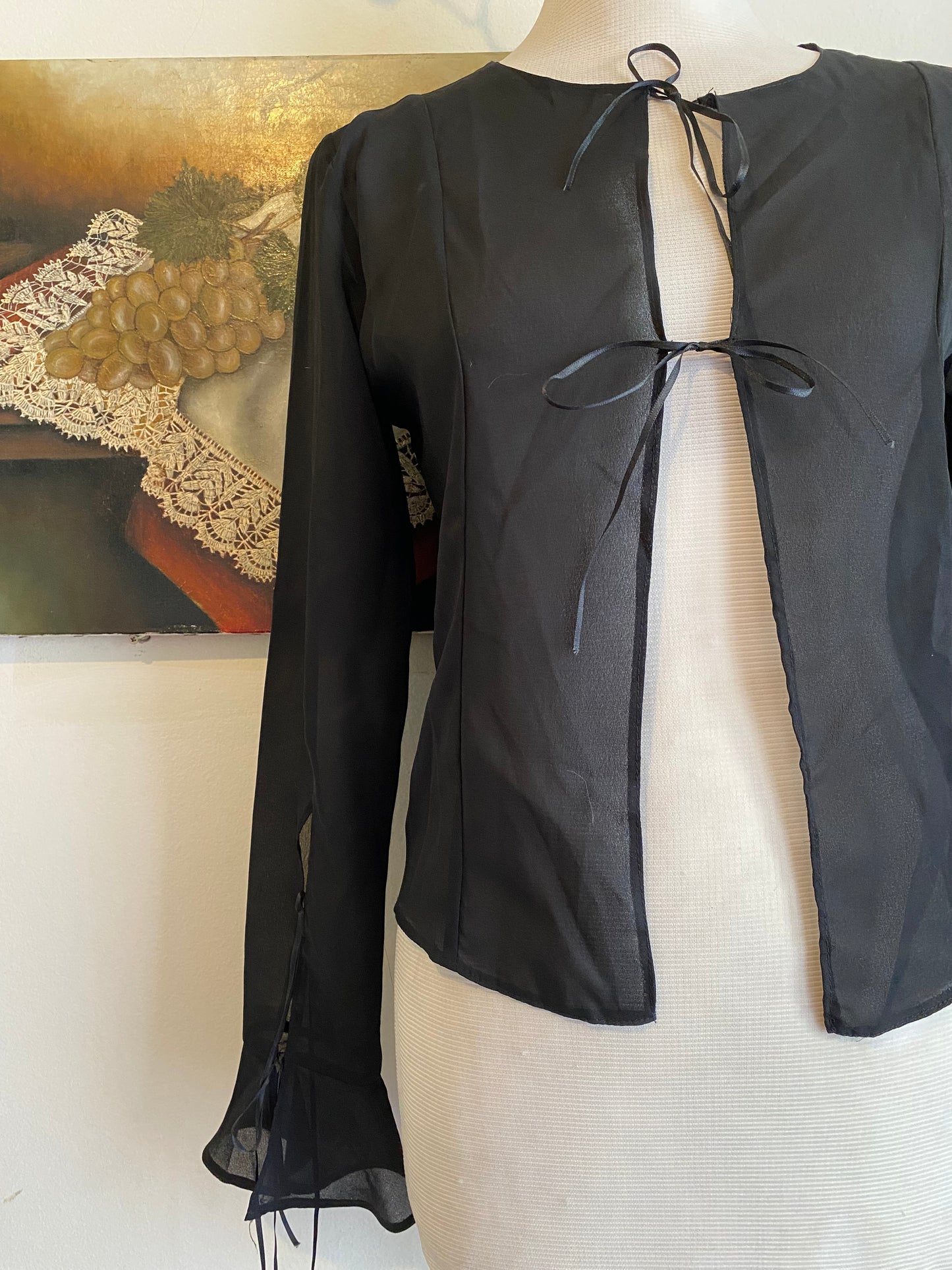 Black sheer bow tied top