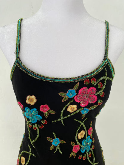 100% silk handbeaded black gown