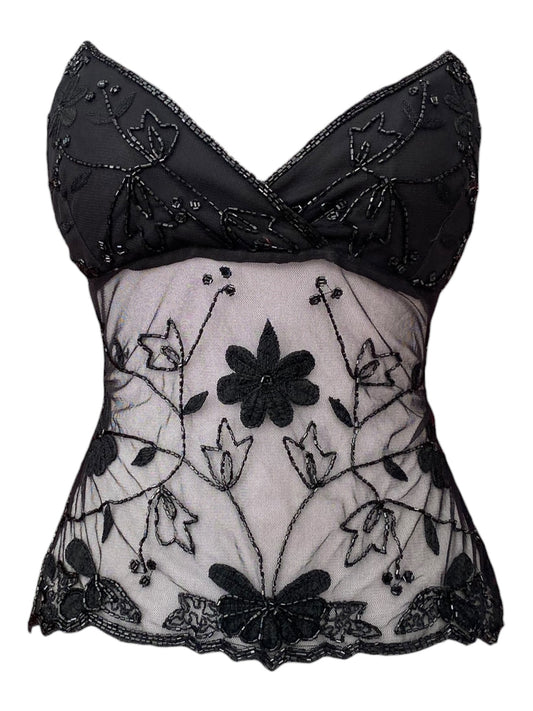 Black handbeaded open back top 🖤