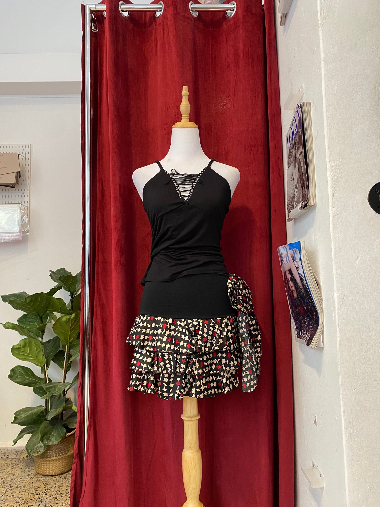 Brand new black ruffled mini satin  skirt