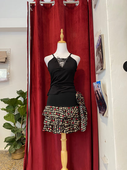 Brand new black ruffled mini satin  skirt