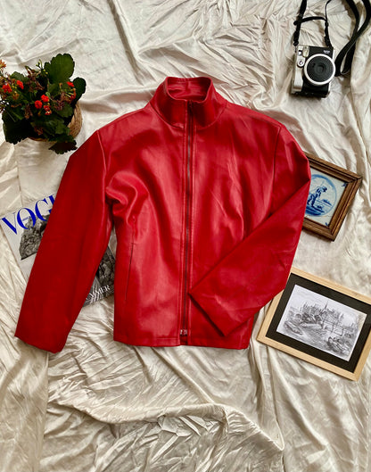 Vegan leather red biker jacket 💋
