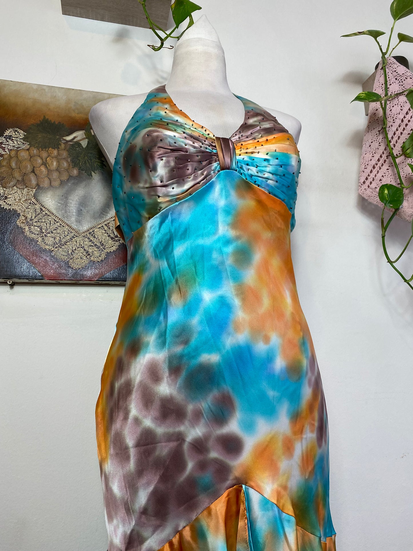 Multicoloured brand new handbeaded gown