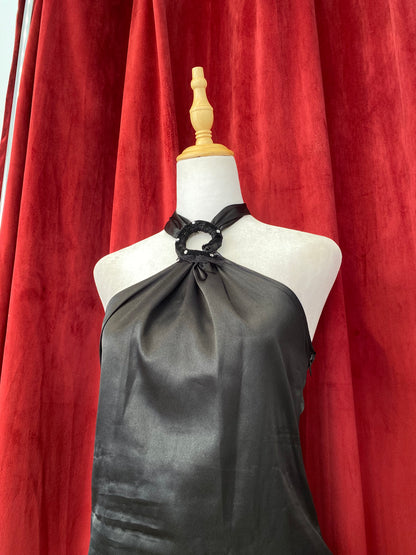 Satin summer halter top with rhinestones🕷️