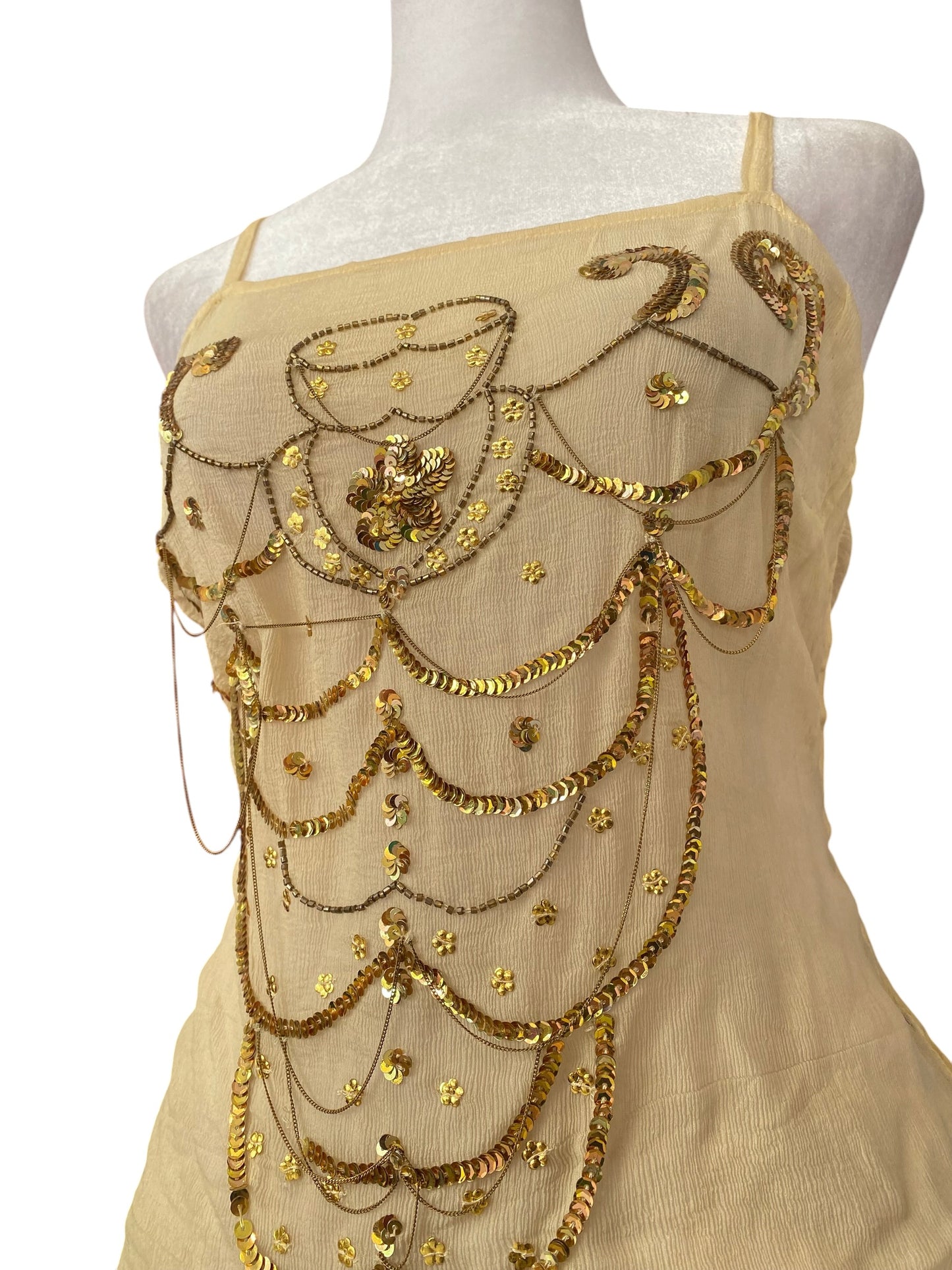 100% silk brand new sequin beige top