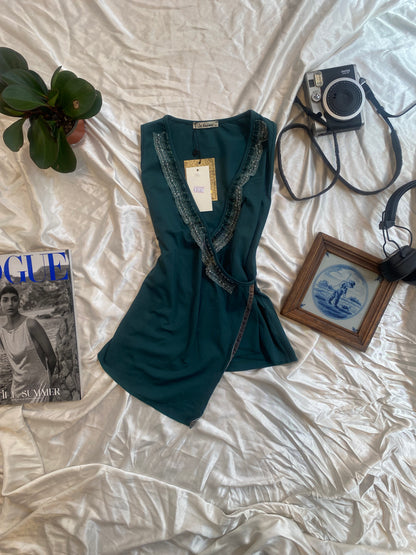 Brand new deep green top with sequin details