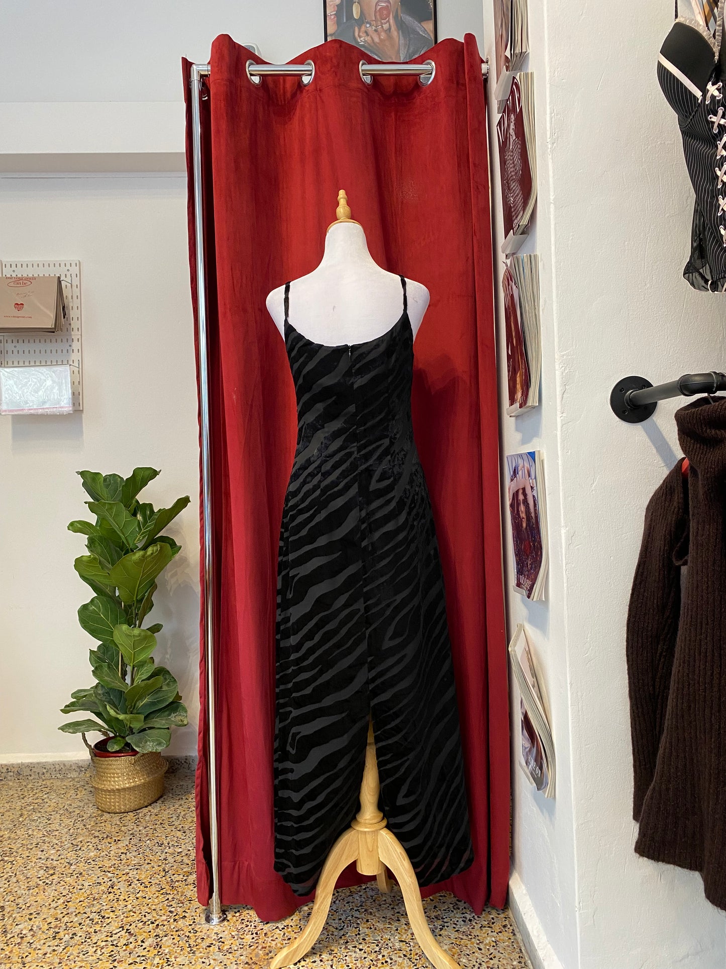 Brand new black velvet dress with zebra details