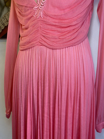 Brand new haute couture silk net mini pink dress