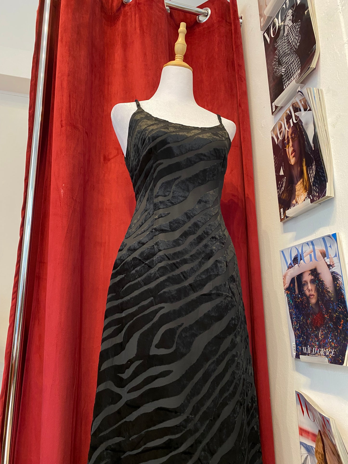 Brand new black velvet dress with zebra details