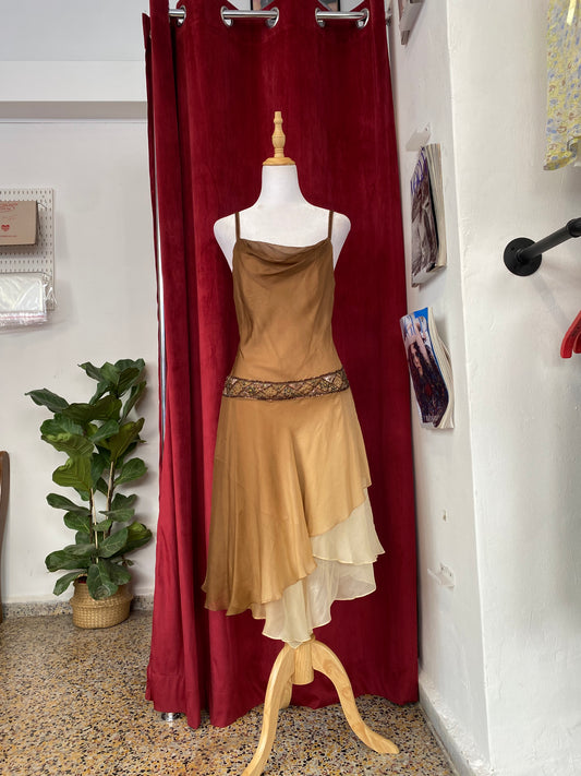 100% silk brand new forest brown gown