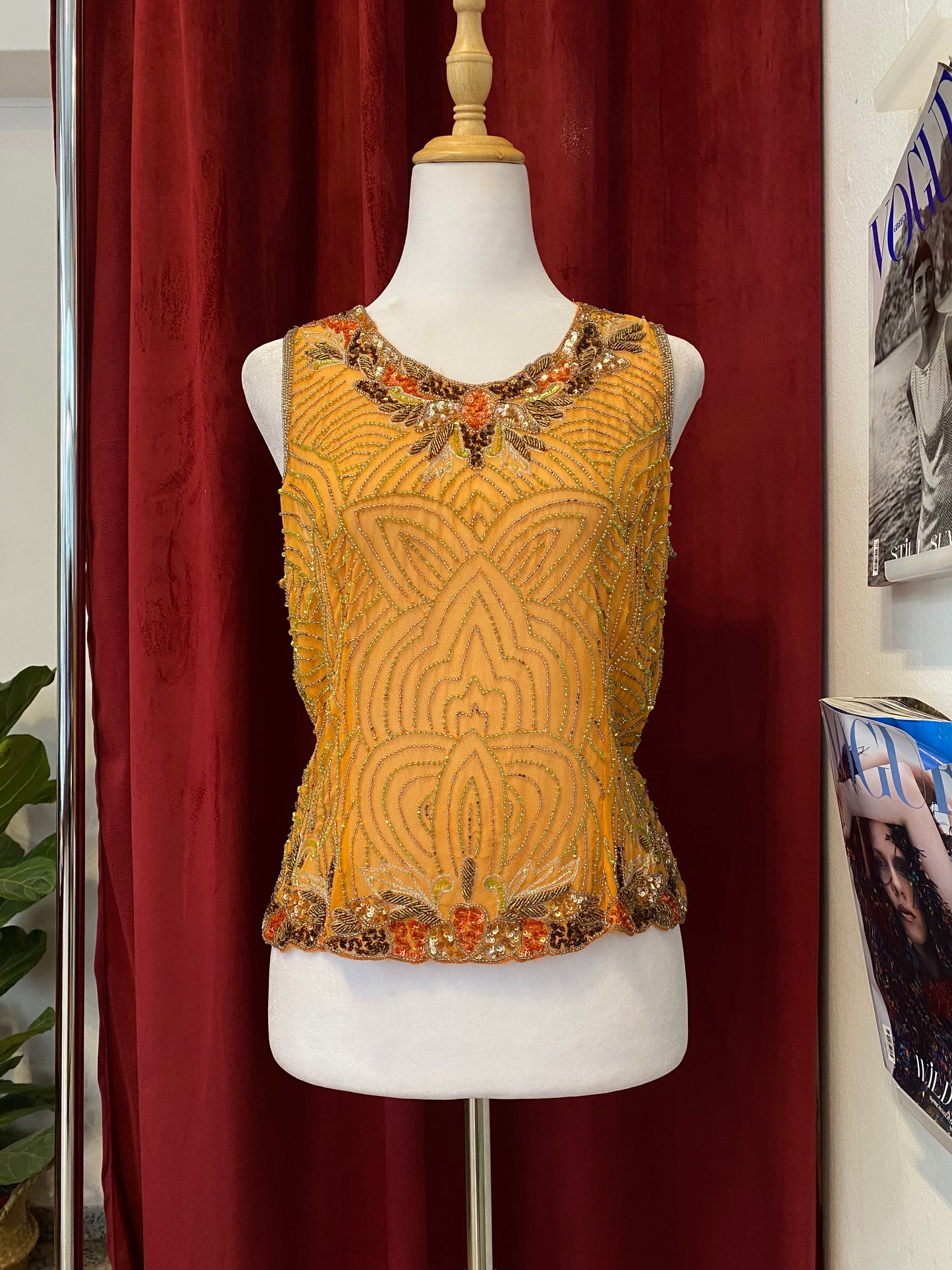 100% silk brand new orange aftershock handbeaded top🧡