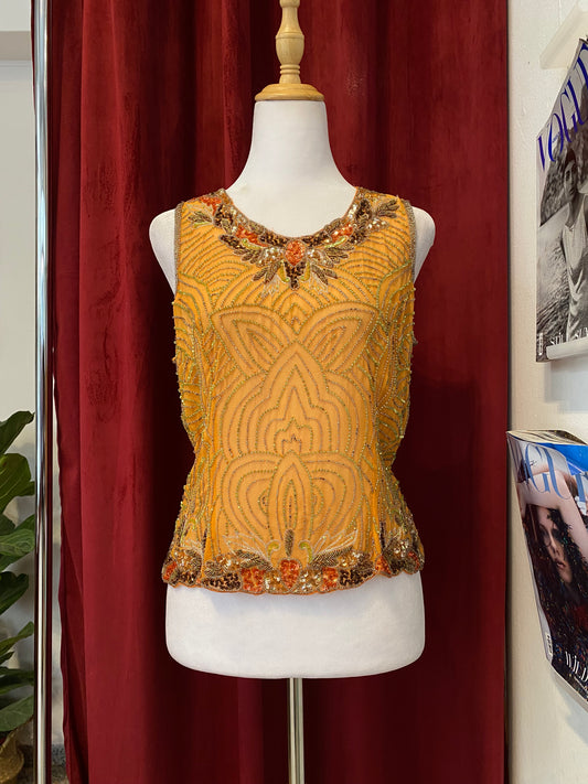 100% silk brand new orange aftershock handbeaded top🧡