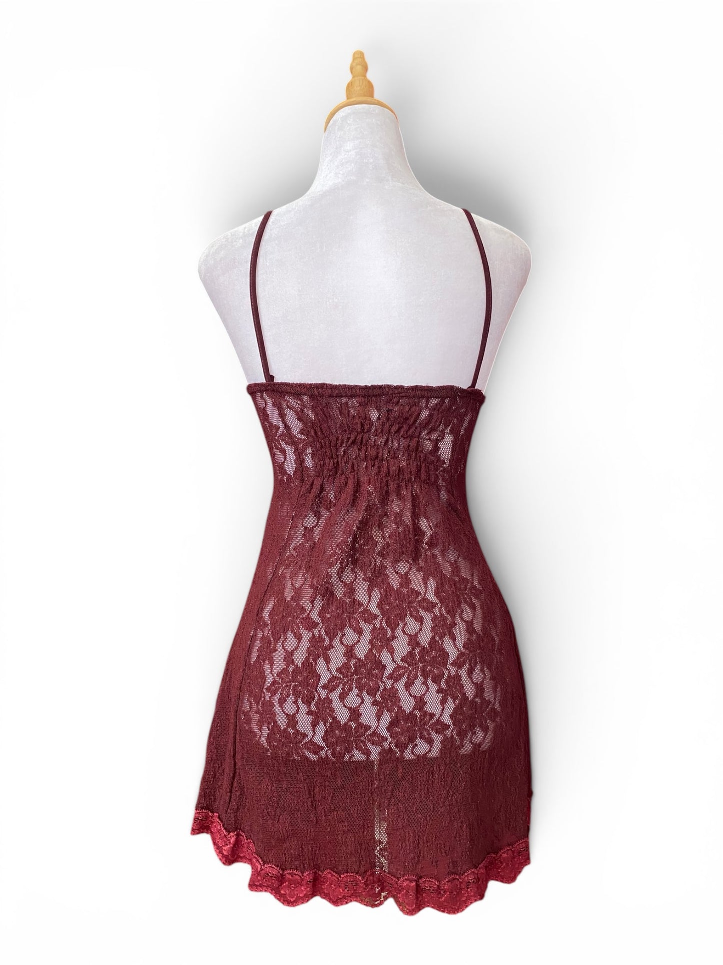 Burgundy see through lace top