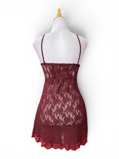 Burgundy see through lace top