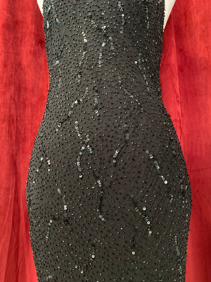 100% silk brand new handcrafted black gown with ruffled details ♟️