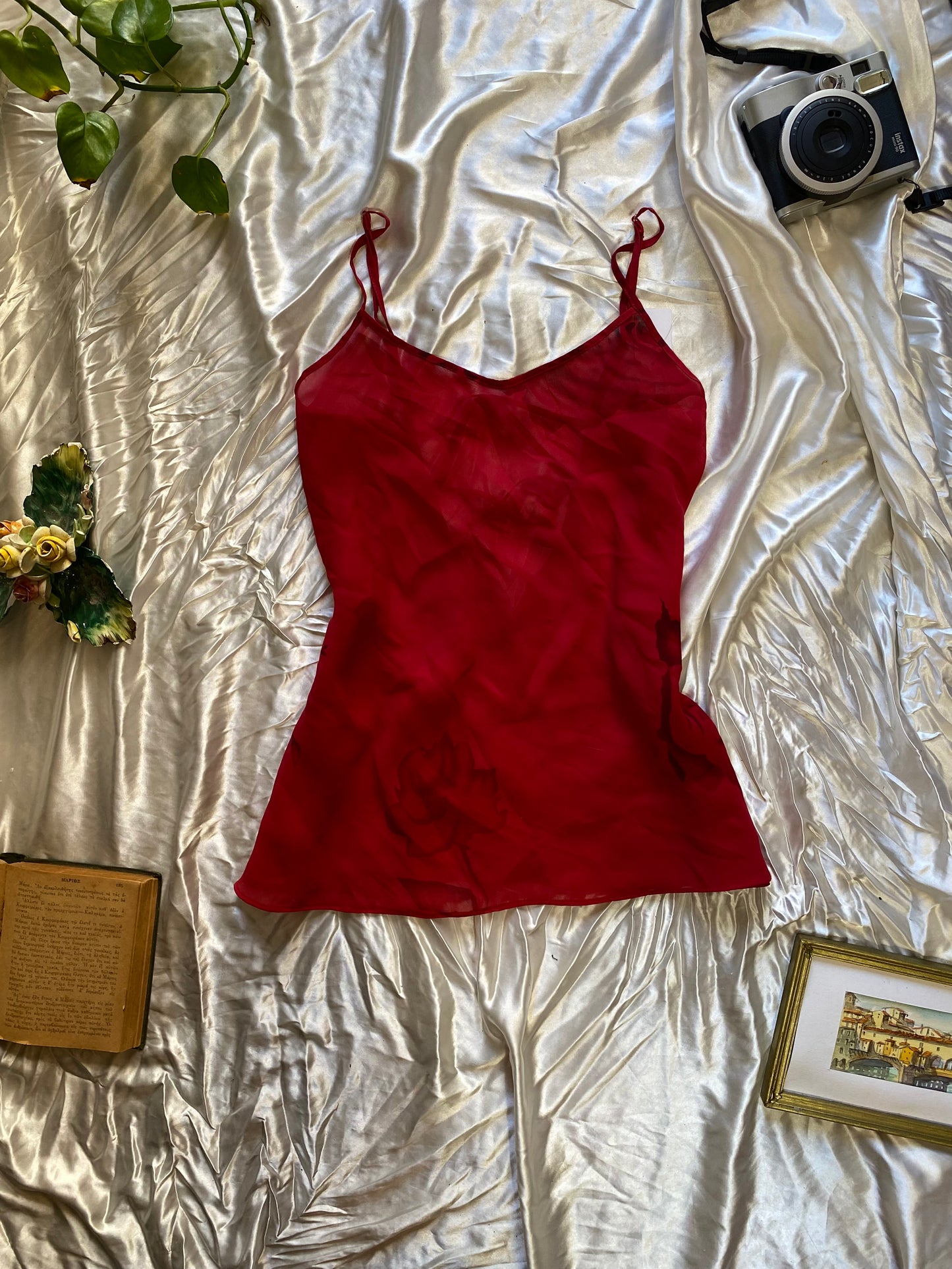 Dark red lingerie top with floral details