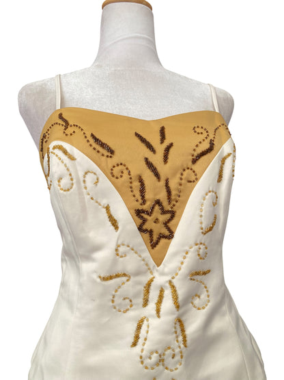 Handbeaded white corset