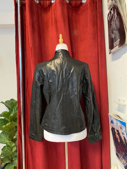 Vegan leather black fitted biker jacket