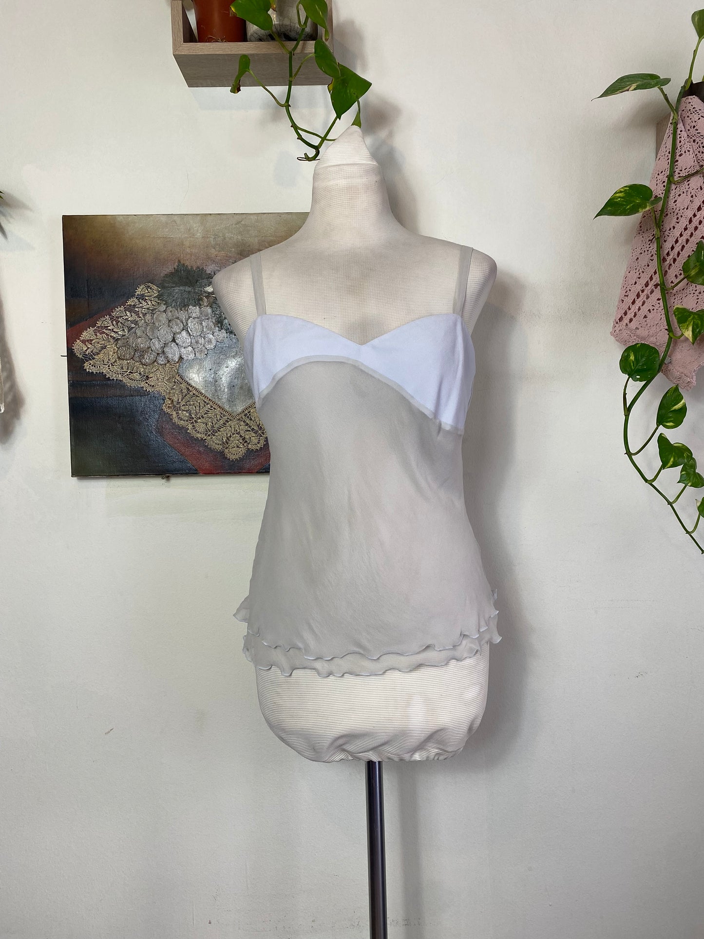 100% silk light grey top