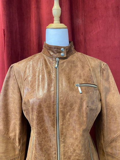 Real leather fitted biker brown leather