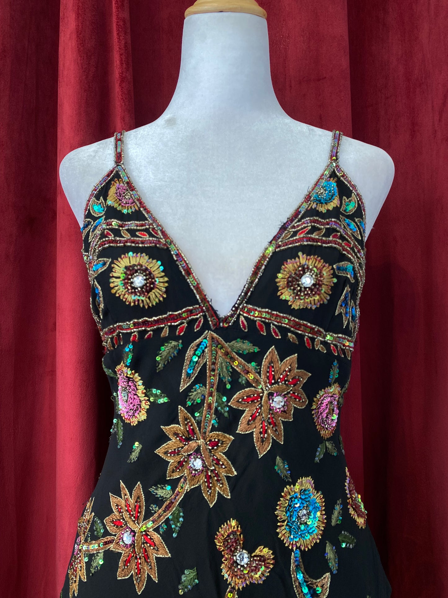 100% silk brand new handcrafted black gown with colourful embellishments 💐