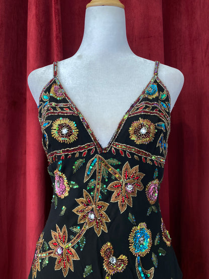 100% silk brand new handcrafted black gown with colourful embellishments 💐