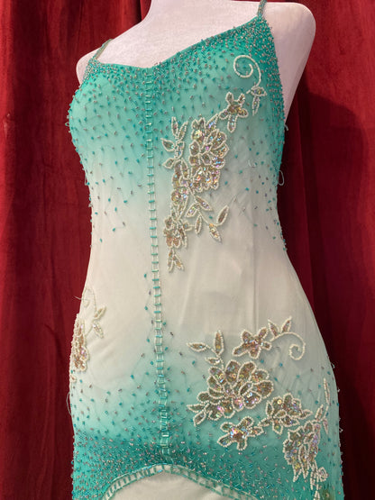 100% silk turquoise all over sequin ruffled dress🧚