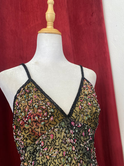 100% silk handbeaded top 🦚